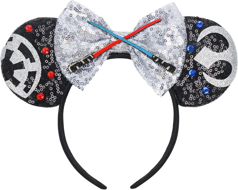 ETLUK Mouse Ears Headband, Sequin Star Ears Headband for Adult Women Girls, Sparkling Bow & Lightsaber Design for Cosplay Accessories Party Decorations - Image 1